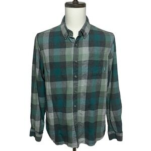 Eddie Bauer Shirt Mens Large Green Gray Plaid Flannel Button Down Long Sleeve